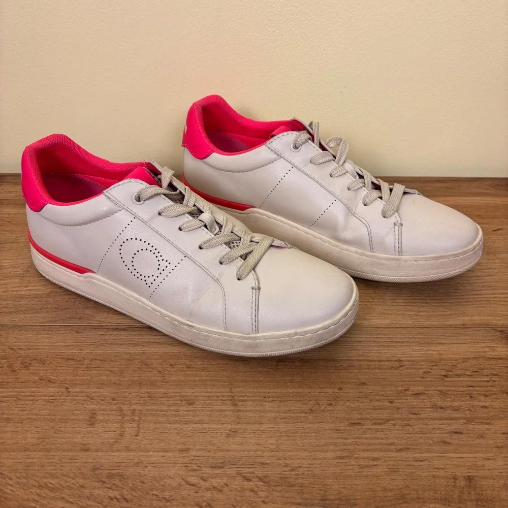 COACH G5040 Lowline Low Top Sneaker Womens Size 9 White‎ Hot Pink Leather Casual
